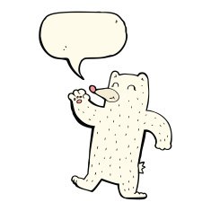 cartoon waving polar bear with speech bubble N46