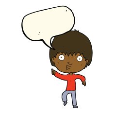 cartoon impressed boy pointing with speech bubble N7