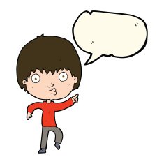 cartoon impressed boy pointing with speech bubble N8