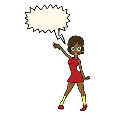 cartoon party girl with speech bubble N8