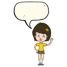 cartoon pretty girl waving with speech bubble N24