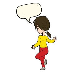 cartoon girl dancing with speech bubble N8