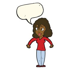 cartoon woman shrugging shoulders with speech bubble N395
