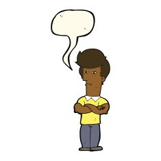 cartoon man with folded arms speech bubble N22