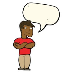 cartoon muscular man with speech bubble N8