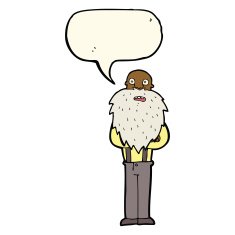 cartoon bearded old man with speech bubble N32