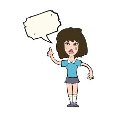 cartoon tough woman with idea speech bubble N8