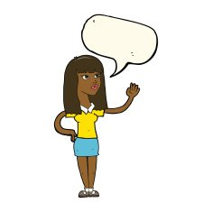 cartoon pretty woman waving with speech bubble N69