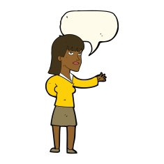 cartoon woman explaining with speech bubble N36