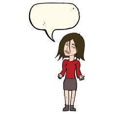 cartoon woman shrugging shoulders with speech bubble N398