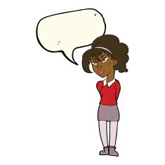 cartoon pretty girl tilting head with speech bubble N6