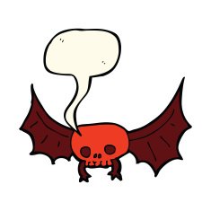 cartoon spooky skull bat with speech bubble N4