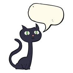 cartoon black cat with speech bubble N27