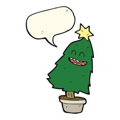 cartoon dancing christmas tree with speech bubble N16