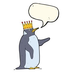 cartoon penguin wearing crown with speech bubble N4