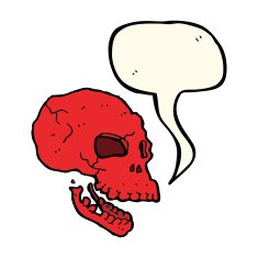 cartoon spooky skull with speech bubble N119