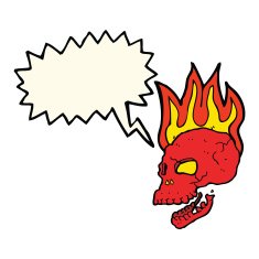 cartoon flaming skull with speech bubble N11