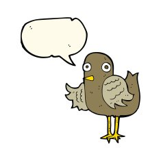 cartoon bird waving wing with speech bubble N7