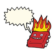 cartoon red hot computer chip with speech bubble N4