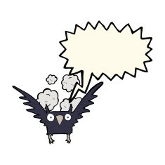 cartoon spooky bird with speech bubble N8