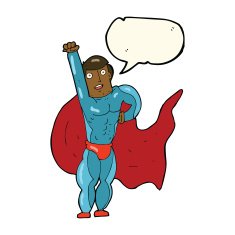 cartoon superhero with speech bubble N17