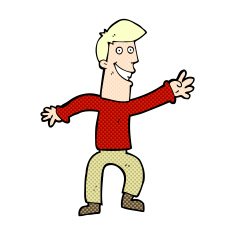 comic cartoon happy man dancing