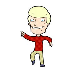 comic cartoon happy man pointing