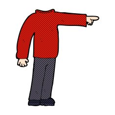comic cartoon headless man pointing