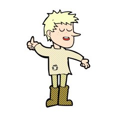 comic cartoon poor boy with positive attitude