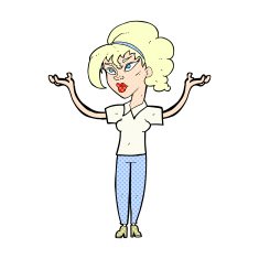 comic cartoon woman raising hands in air
