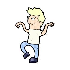 comic cartoon happy man doing funny dance