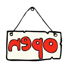 comic cartoon open shop sign