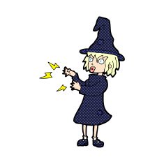 comic cartoon witch casting spell