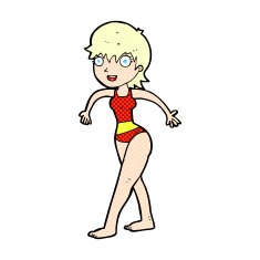 comic cartoon happy woman in swimming costume