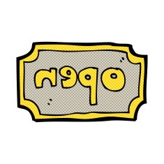 comic cartoon open sign