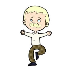 comic cartoon dancing man with mustache