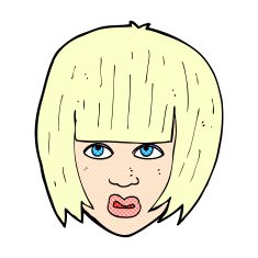 comic cartoon annoyed girl with big hair