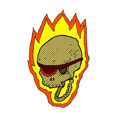 comic cartoon flaming pirate skull