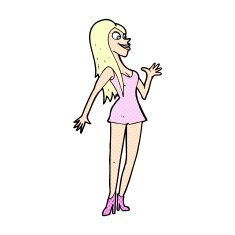 comic cartoon woman in pink dress