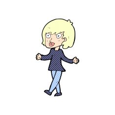 comic cartoon woman with open arms