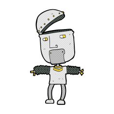 funny comic cartoon robot with open head