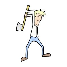 comic cartoon man swinging axe