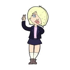 comic cartoon cool girl giving peace sign