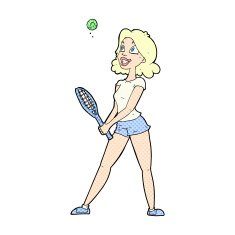 comic cartoon woman playing tennis