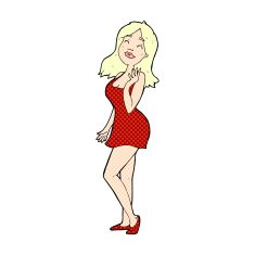 comic cartoon pretty woman in cocktail dress