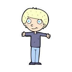 comic cartoon happy boy with open arms