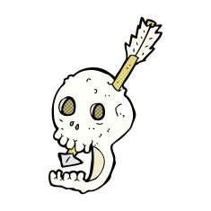 funny comic cartoon skull and arrow
