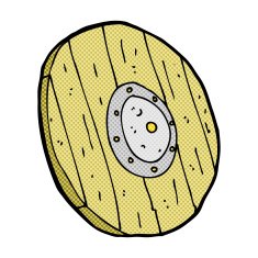 comic cartoon wooden shield