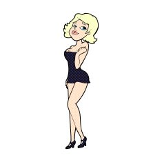 comic cartoon attractive woman in short dress