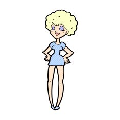 comic cartoon happy woman with hands on hips